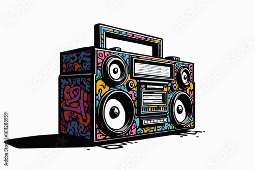 Retro Boombox with Colorful Graffiti Design