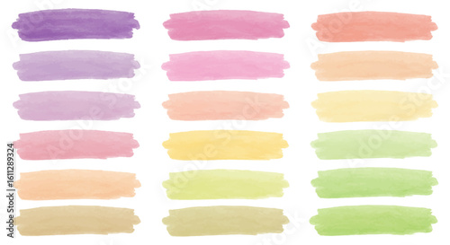 Watercolor brush strokes in pastel colors on white background