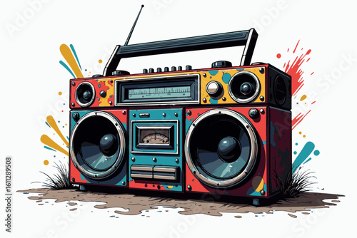 Retro Boombox with Colorful Graffiti Design