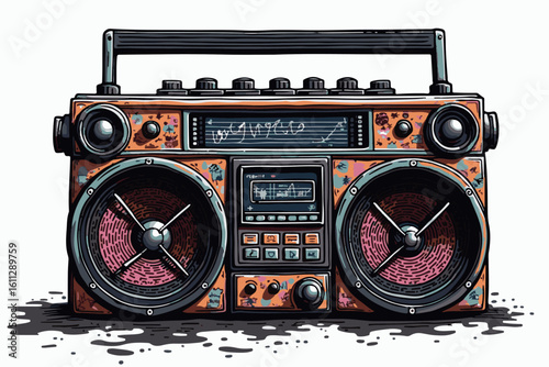 Retro Boombox with Colorful Graffiti Design