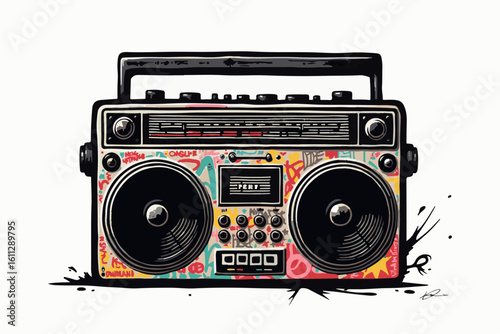Retro Boombox with Colorful Graffiti Design