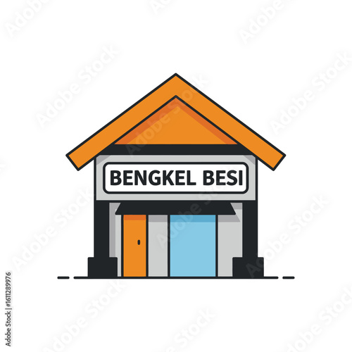 Vector illustration of a traditional iron workshop. Flat design of a blacksmith storefront building icon for a metalworking business.