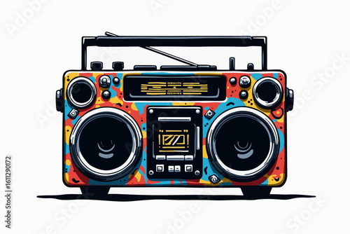 Retro Boombox with Colorful Graffiti Design