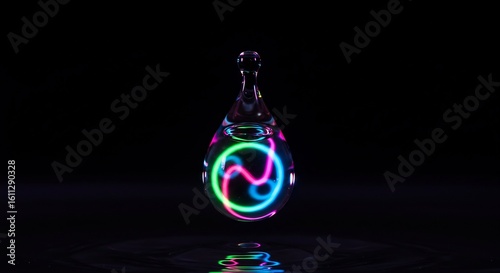 Abstract Neon Light Trails in Water Droplet