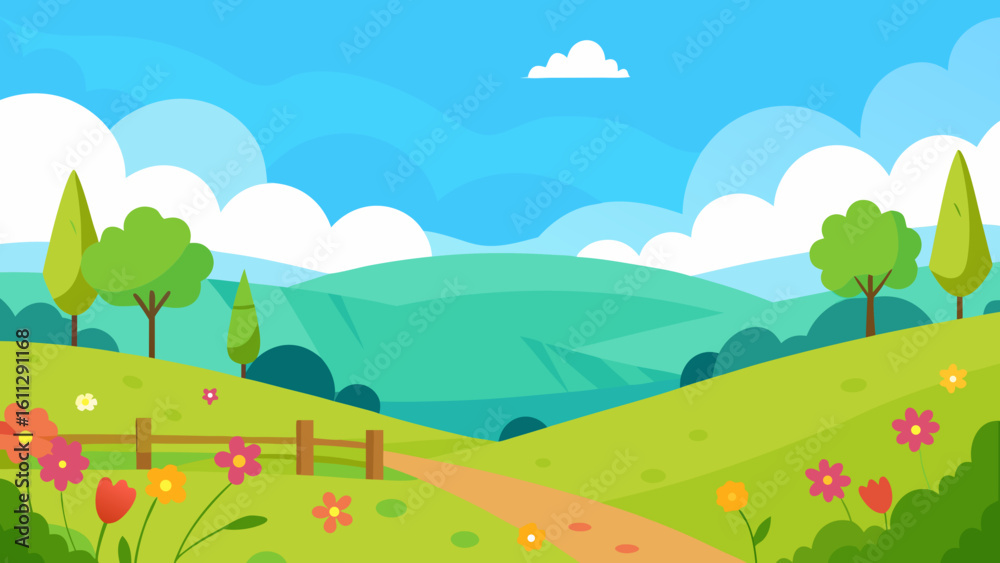 Vibrant summer mountain landscape with green grass and a clear blue sky, illustrating a serene natural environment Vibrant summer mountain landscape with green grass and a clear blue sky, illustrating a serene natural environment