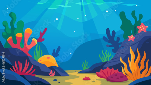 Colorful tropical fish in a vibrant coral reef aquarium, an underwater illustration of diverse marine life