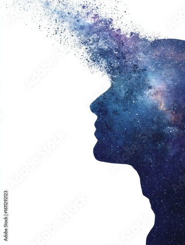 Profile View of a Human Head With a Galaxy Within, Showcasing the Vast Expanse of Space for Exploration and Imagination
