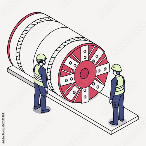 Underground excavation in progress with engineers supervising a tunnel boring machine, critical for major transportation and utility infrastructure projects.