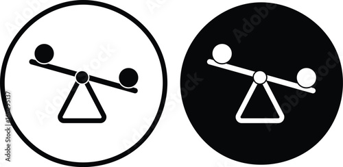 Minimalist Seesaw Icons in Neutral and Monochrome Tones. Seesaw icon. Depicting balance and unbalance icon