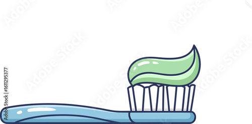 Cartoon Toothbrush with Green Toothpaste Blue Handle Dental Hygiene Concept.