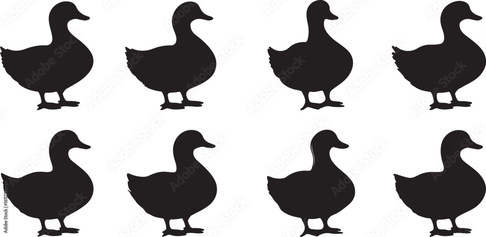 Fototapeta premium Black Duck Silhouettes Repeating Pattern Vector Illustration