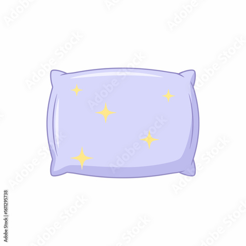 Soft lavender cartoon pillow decorated with sparkling yellow stars.