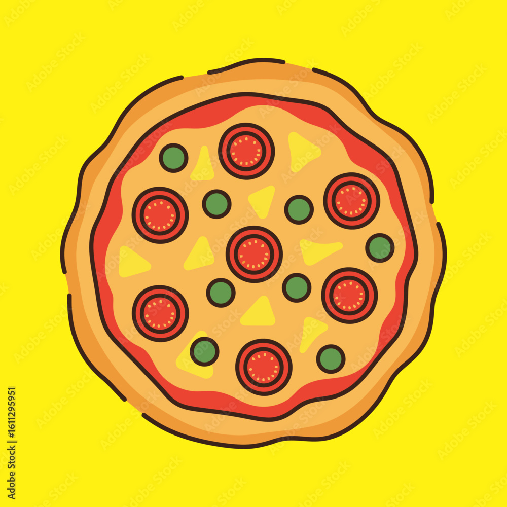 Fototapeta premium Delicious Cartoon Pizza Illustration | Topped with Tomatoes, Peppers & Cheese