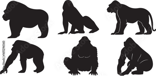 Gorilla Silhouettes: Vector Pack of Black Gorilla Poses and Shapes