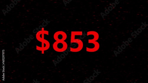 Dollar counter animation on a black background. Graphics of increasing the amount of dollars from animation.