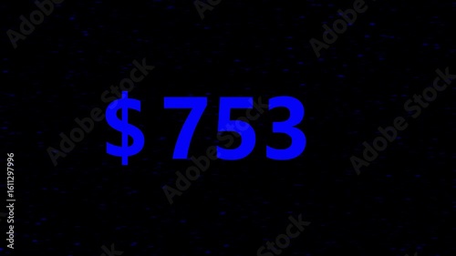 Dollar counter animation on a black background. Graphics of increasing the amount of dollars from animation.