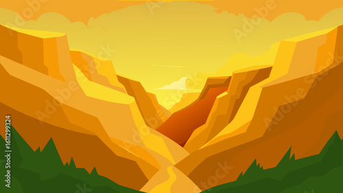 Vibrant sunrise over mountain silhouette with orange sky and clouds in a serene desert landscape