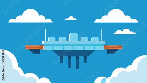 Cloud computing concept with blue sky, sun, and stylized server icons representing internet technology illustration