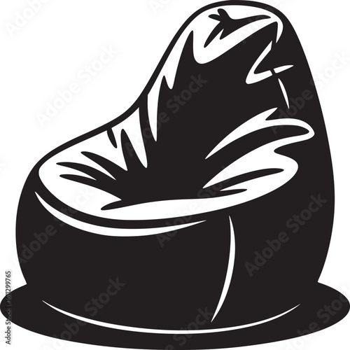 A black and white illustration of a beanbag chair on a white background in a simple design style
