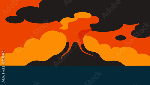Fire in the sky with a vibrant sunset landscape over mountains, an illustration of nature's burning orange evening