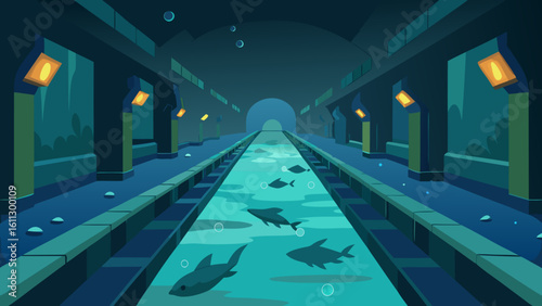 Empty night city street with motion blur from passing cars on a lit urban highway