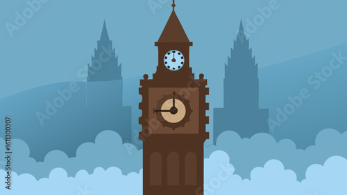 Ancient Big Ben clock tower architecture stands tall against the London sky