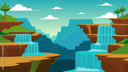 A serene tropical island landscape with a wooden house, palm trees, and a beach leading to the clear blue sea, perfect for a summer vacation