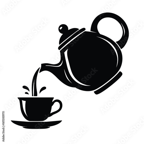teapot pouring tea silhouette vector illustration graphic design for tea time and tea party concept design