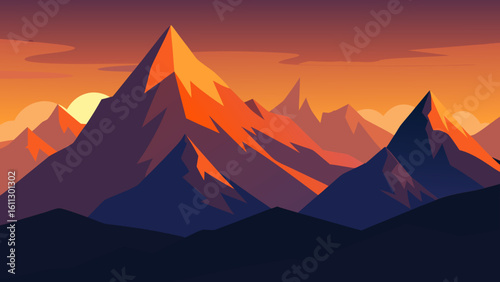 Breathtaking mountain landscape at sunrise or sunset, featuring a majestic peak shrouded in mist with a panoramic view of the snow-kissed alps under a dramatic sky