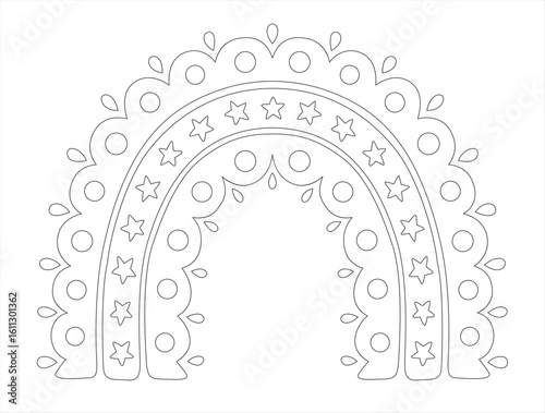 Line art with ornate starry rainbow arch
