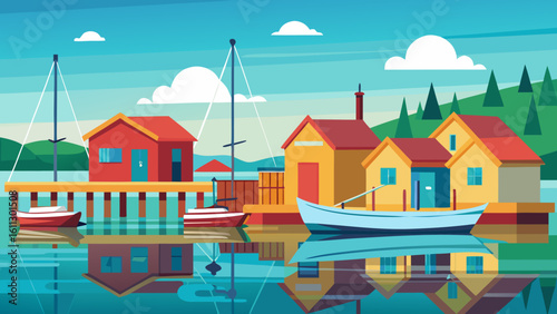 Colorful cartoon illustration of diverse homes, from a serene village house on the river to a bustling city building, under a summer sky with trees and clouds
