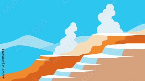An illustrated 3D vector of a man jumping into the sky on a stairway to success, with a country's flag and an arrow sign pointing towards business growth through geography