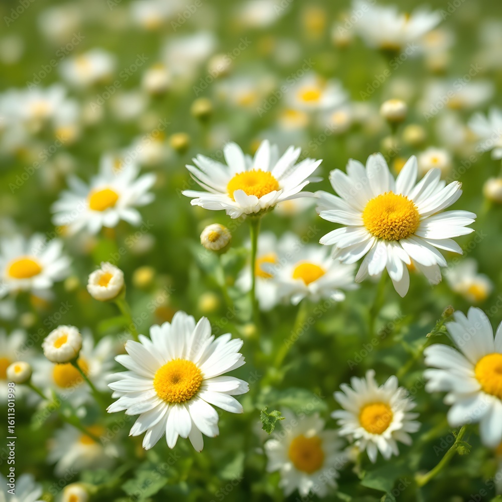 Fototapeta premium A Beautiful Field of White Daisy Flowers in Full Bloom on a Sunny Day