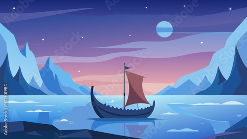 Night voyage of a sailing ship on the ocean waves under the moon
