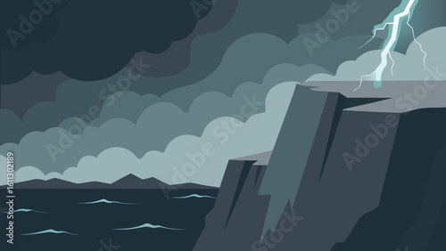 Dramatic urban skyline at sunset under a stormy sky, with dark clouds over the city and distant mountains silhouetted against the light, hinting at a powerful natural design over water