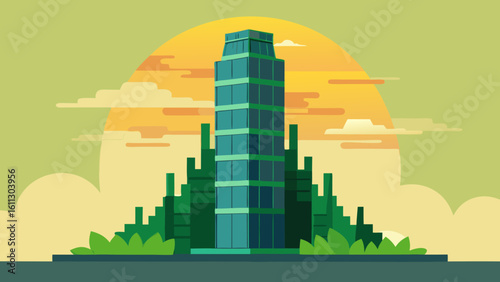 Abstract urban skyline with towering skyscrapers and modern city architecture