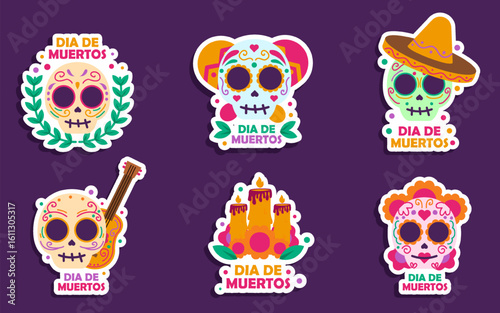Dia de Muertos Sticker Set Illustration