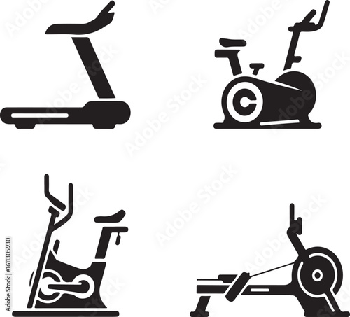 "Minimalist Black and White Fitness Equipment Icons"
