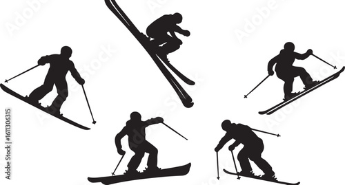 Silhouette Skiing Action Winter Sports Skiers Skiing Downhill
