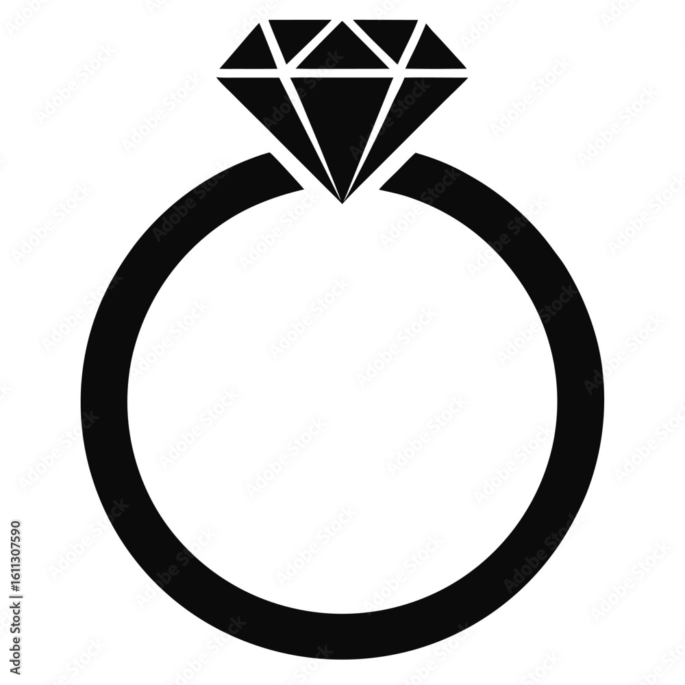 Elegant silhouette of a diamond engagement ring isolated on white background Elegant silhouette of a diamond engagement ring isolated on white background