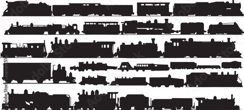 Train Silhouette Collection Vintage Railway Steam Engine Art Print