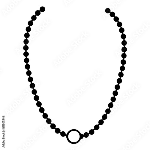 Elegant line art of a beaded necklace with string and clasp isolated on white background