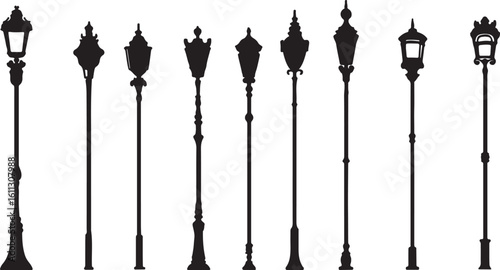 Silhouette of Vintage Street Lamps: Classic Outdoor Lighting Design