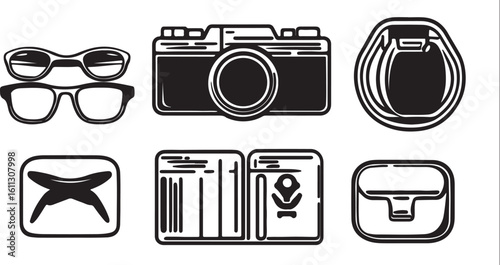 Vector Icons: Sunglasses, Camera, Wallet, Purse, Accessories Graphics