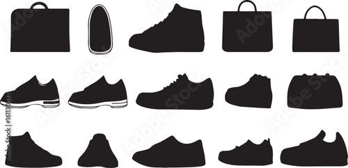Black Silhouette of Bags and Shoes Fashion Accessories Vector Art