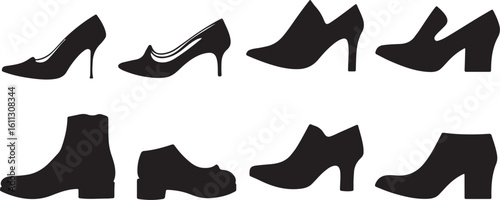 Black Silhouette of Women's Shoes Fashion Footwear Collection