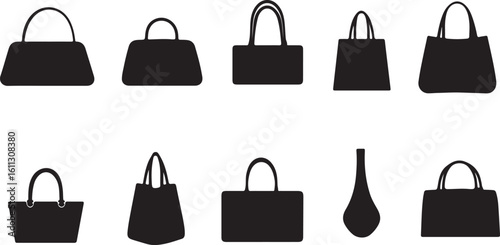 Black Silhouette Vector Handbag Collection Fashion Accessory Icons