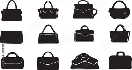 Black and White Handbag Silhouettes Vector Graphic Fashion Accessory