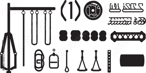 Black and White Gym Equipment Silhouettes Vector Illustration Set