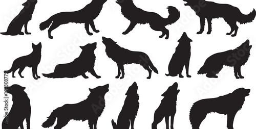 Wolf Silhouettes: Howling, Sitting, Standing - Vector Graphics